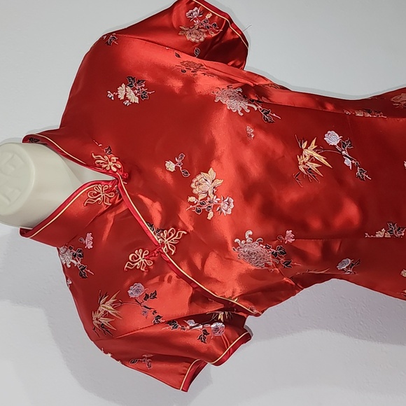 Vintage Dress Chinese Asian Qipao Cheongsam Satin Side Slit Red Size M - Picture 3 of 17